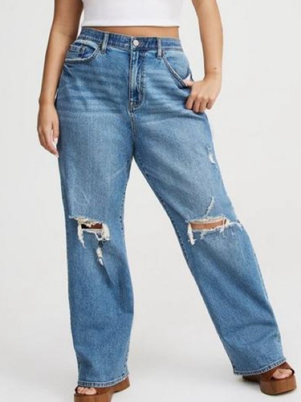 torrid Light Blue High-Rise Distressed Wide-Leg Jeans